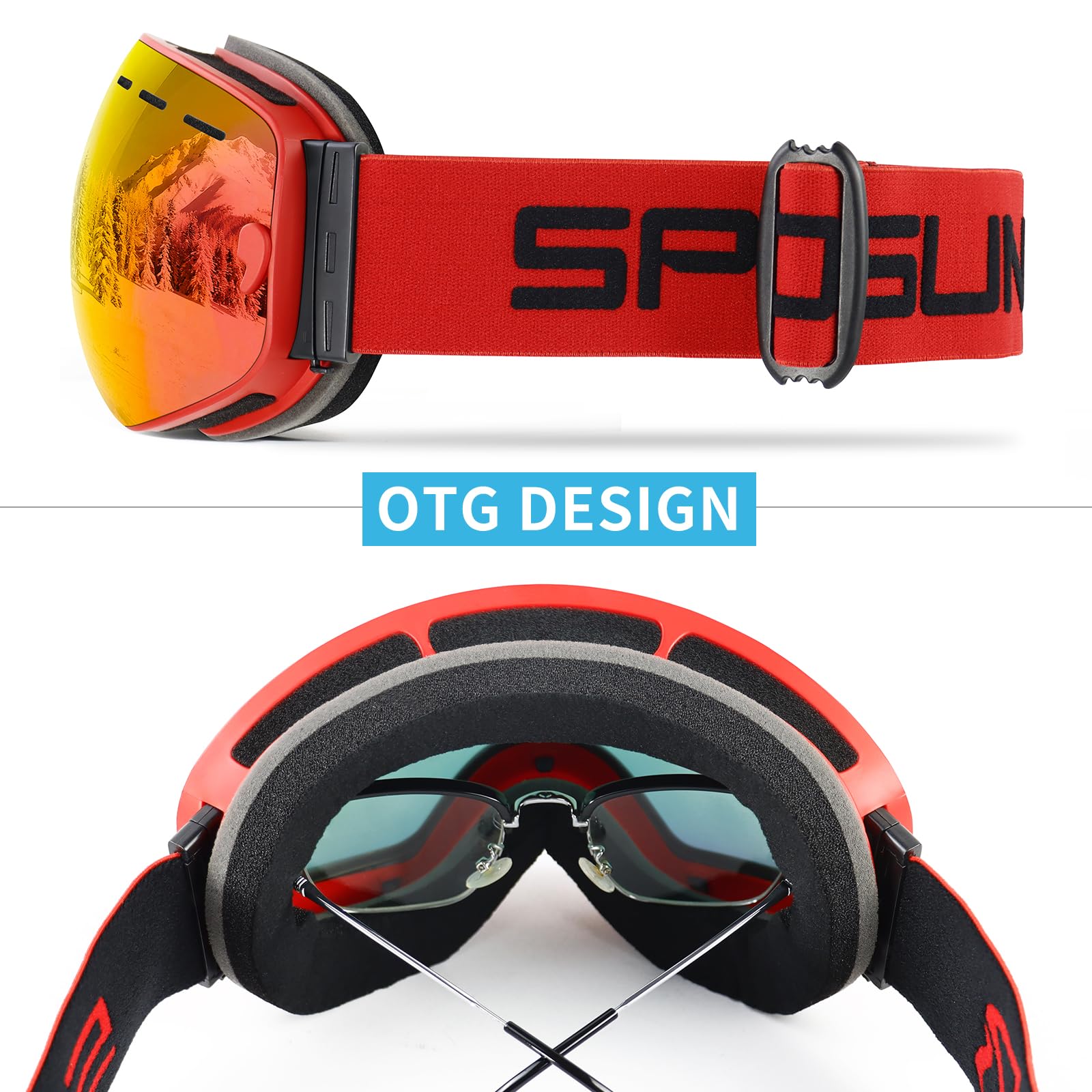 SPOSUNE Lunettes de Ski OTG Compatible Casque & Lunettes de Vue | Double Lentille Anti-Buée, Coupe - vent, anti - poussière, anti - UV, conception OTG, Compatible Casque & Lunettes de Vue