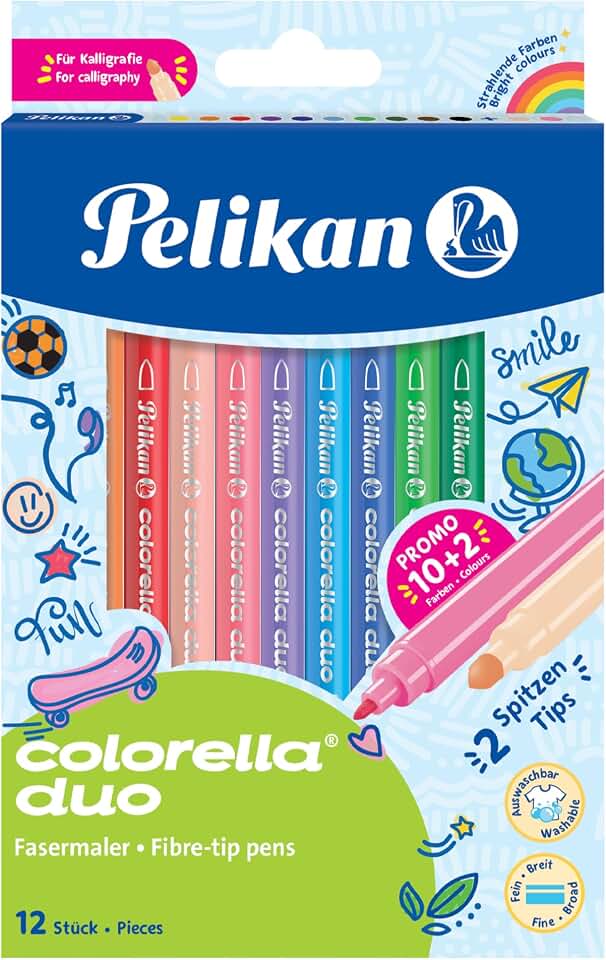 Pelikan Colorella Duo Filzstifte, 12 Stifte in 12 Farben, Doppelfasermaler