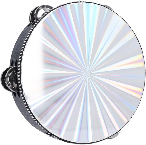 6/8 Inch Hand Held Drum, Double Row Jingles Tambourine with Clear Crisp Sound, Ideal for Adults Beginner Dance Party Musical Instrument (8 Inch)