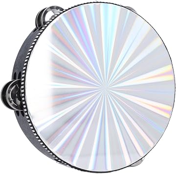 6/8 Inch Hand Held Drum, Double Row Jingles Tambourine with Clear Crisp Sound, Ideal for Adults Beginner Dance Party Musical Instrument (8 Inch)