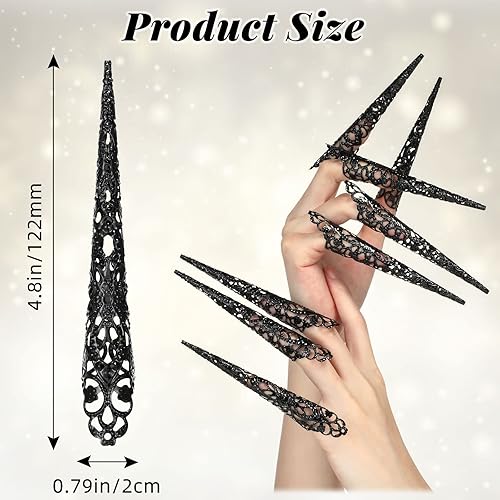 Miniatura 2 de Paquete de 20 anillos de uñas de Halloween de reina antigua, garra de metal para nudillos para Halloween, mujeres, cosplay, disfraces, espectáculo
