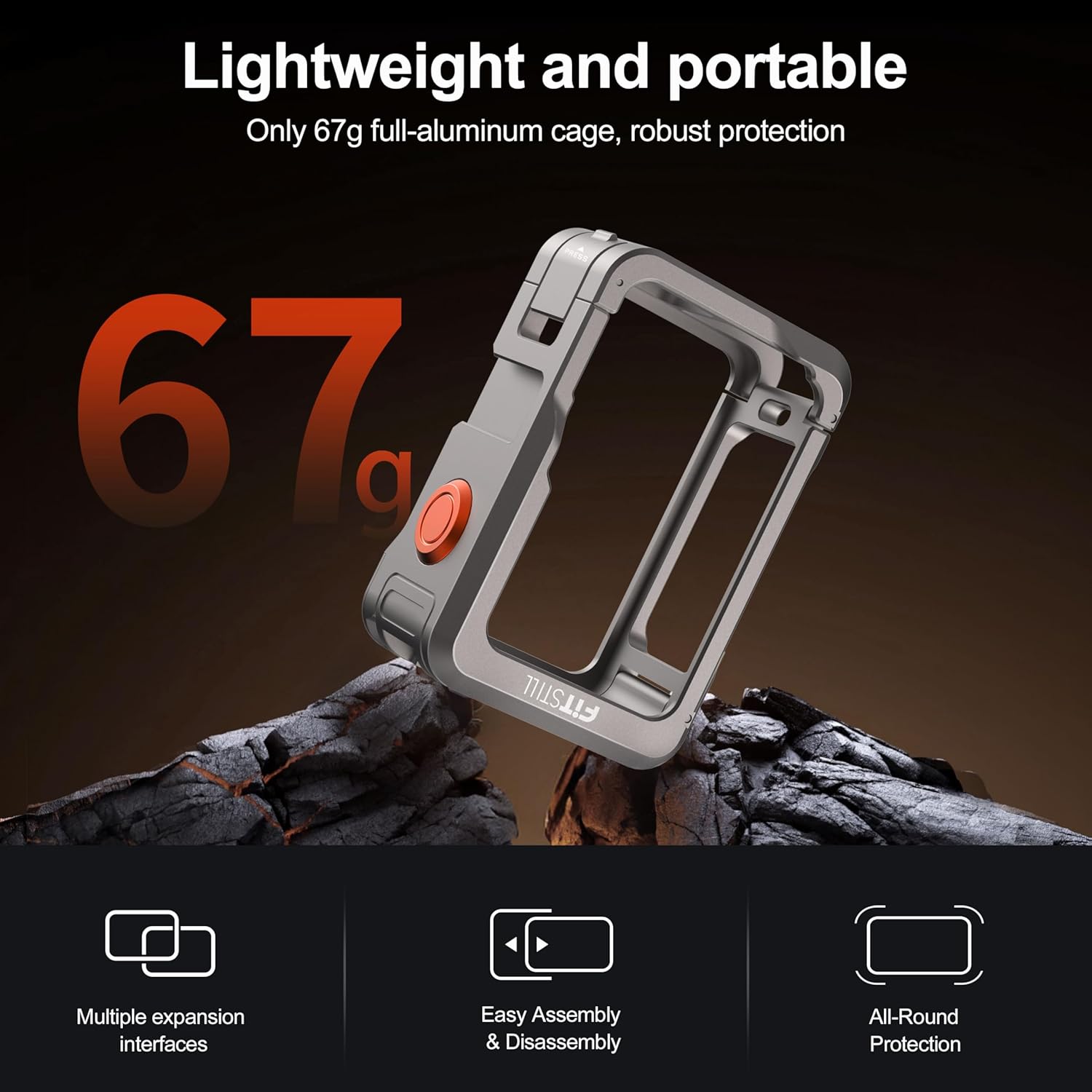 FitStill Metal Protective Case for DJI Osmo Action 6, Multifunction Utility Frame Cage, Quick-Release Metal Cage Protective Frame Housing Sleeve with 1/4" Screw and Cold Shoe, Action 6 Accessories