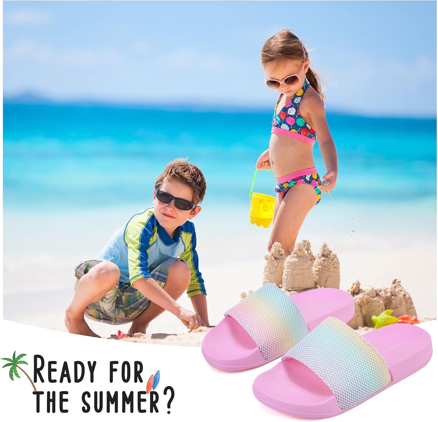 WateLves Girls & Boys Slide Sandals Kids Summer Slippers Slip On for Outdoor Beach Pool Shower (Little Kid/Big Kid) - Image 2