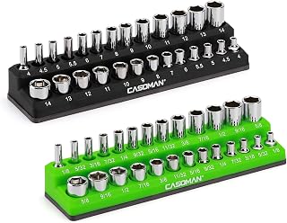 CASOMAN 2PCS 1/4-Inch Magnetic Socket Organizer, Holds 26 Metric & 26 SAE Sockets, Black & Green, Magnetic Socket Holder