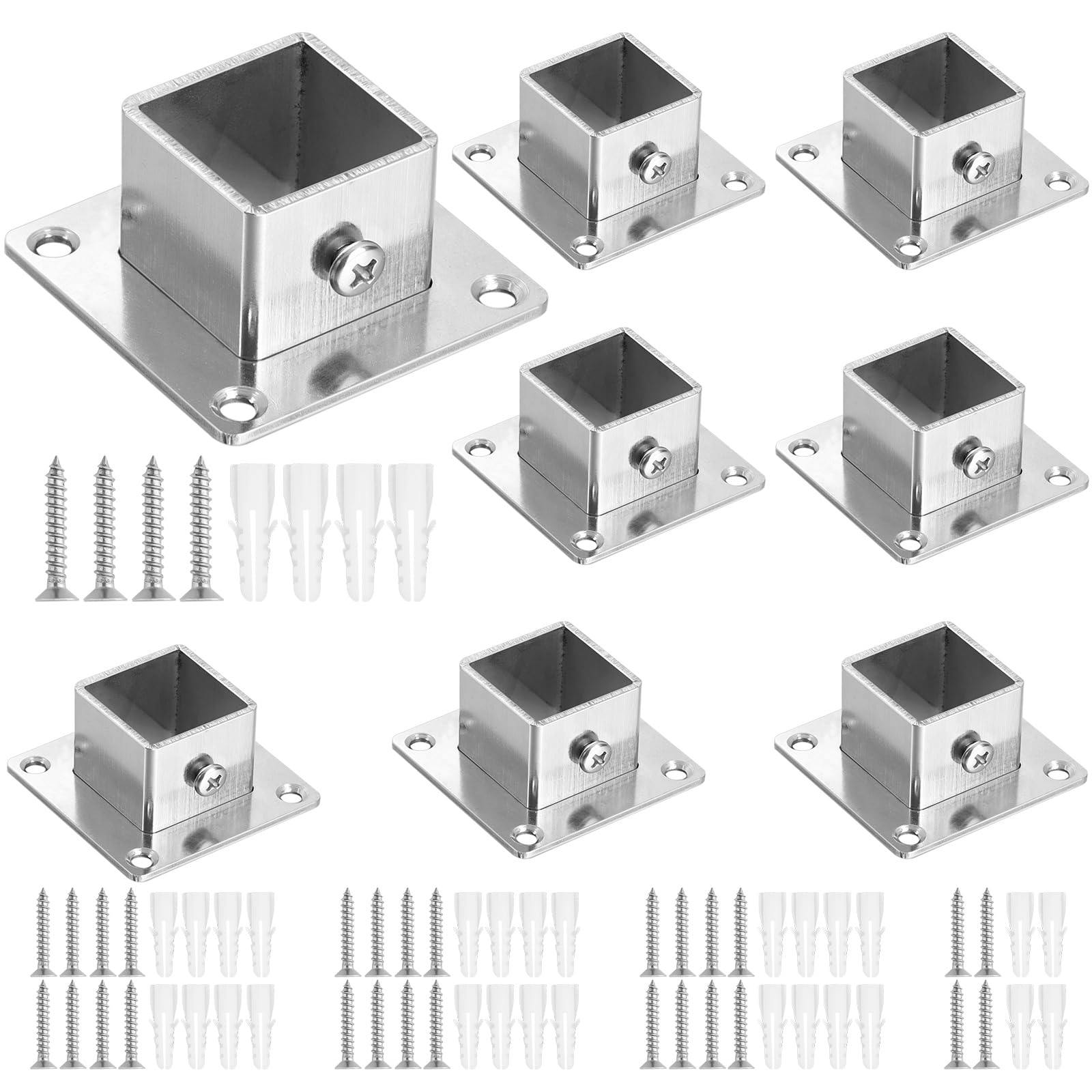 Photo 1 of MorningRo 8 Pcs Square Post Bases 1" x 1" Stainless Steel Flange Anchor Bases Heavy Duty Post Brackets for Fence Deck Railing Support