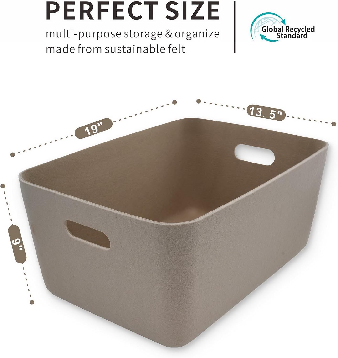 Welaxy Nodic Beige Felt Fabric Baskets Ultra Soft to Touch | Sturdy structured | Lightweight durable Storage bin | Sleek Minimalist lifestyle (Stone White, Large)