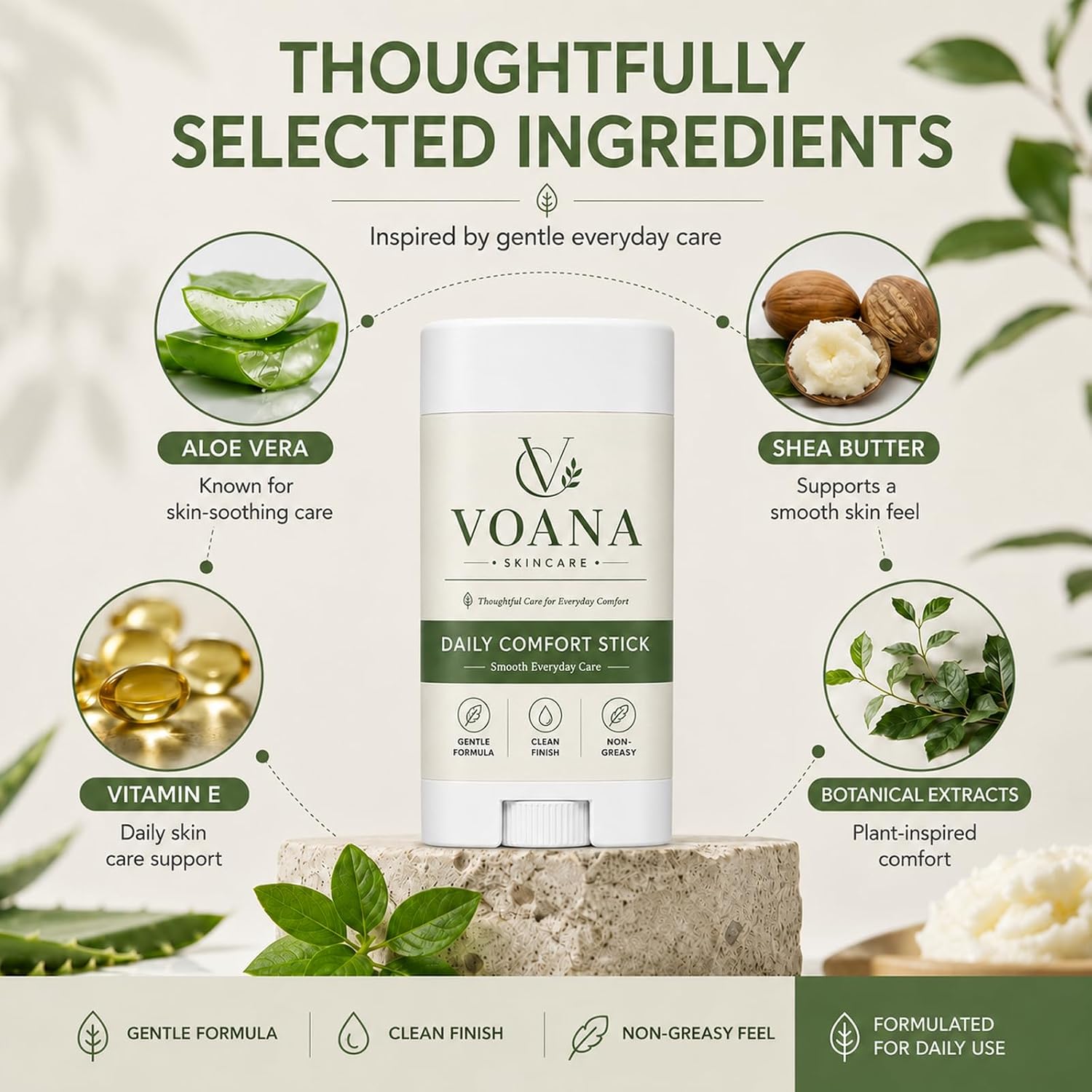 Anti-Friction Stick, Body Care Stick for Inner Thighs, Underarms and Skin Folds, Aloe Vera, Pomegranate Seed Oil, Grape Seed Oil and Vitamin E Formula, Non-Greasy Travel-Friendly Format