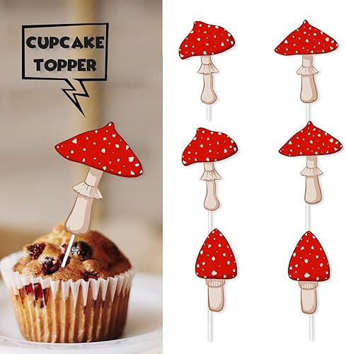 Miniatura 3 de 18 piezas de plantas de selva con purpurina roja para decoración de postre, decoración temática de animación a hongos, suministros de decoración