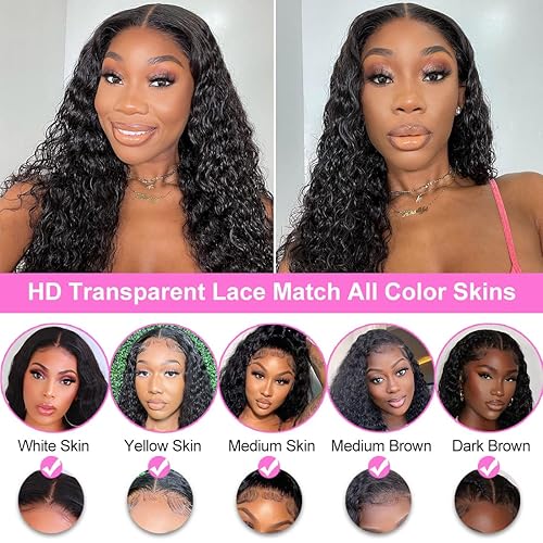 Miniatura 5 de Pelucas de cabello humano ondulado profundo con encaje frontal para mujeres negras, densidad del 150%, pelucas frontales HD de 13 x 4, pelucas de