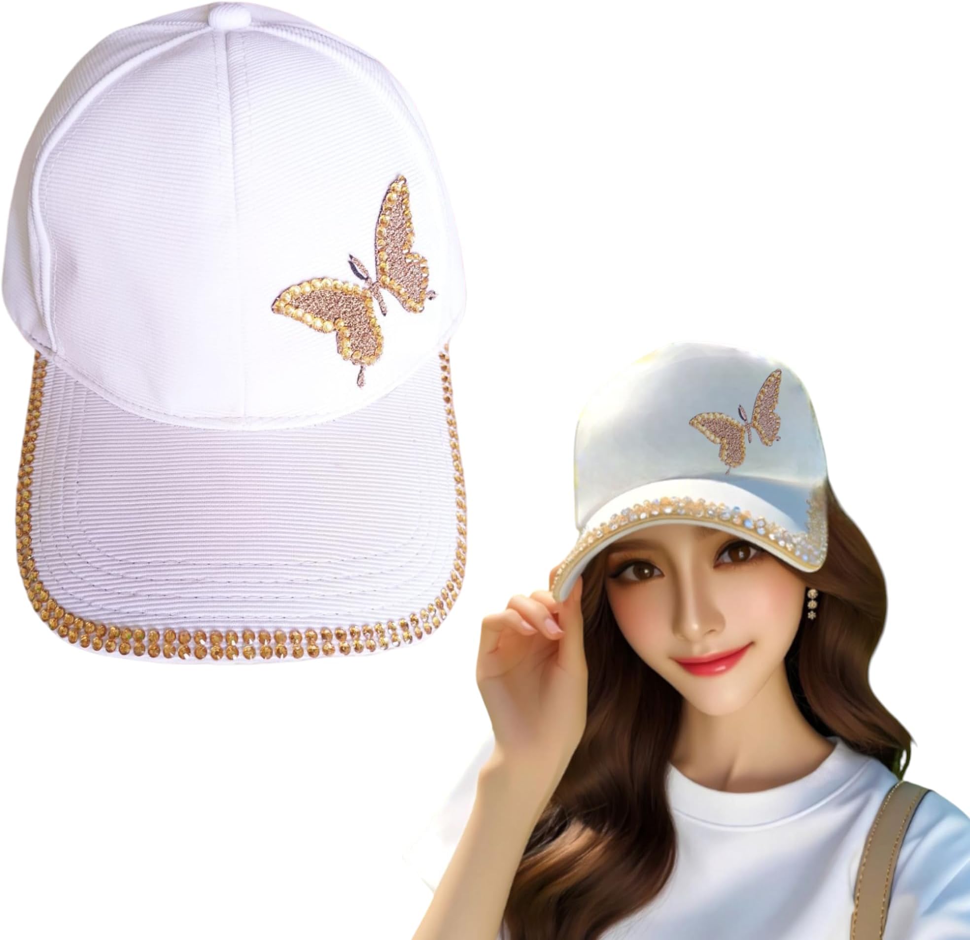 Cap for Women - Butterfly Design Rhinestones Stylish Designer Hat, Trendy Party Cap - Women's Caps Collection
