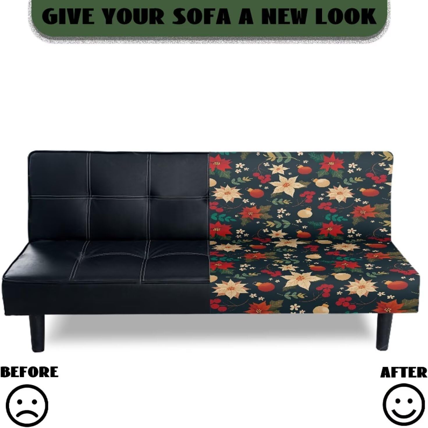 Poinsettia Armless Futon Cover Washable Stretch Futon Couch Cover for Living Room Non Slip Rv Jackknife Sofa Covers Gift for Friends