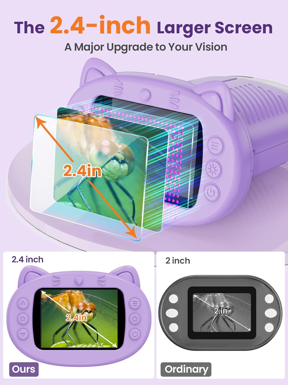 Microscope for Kids, 2.4 Inch Digital Microscope with 1000X Magnification, Handheld Camera Mini Pocket Magnifying Glass, Educational Christmas Birthday Gifts Toys for Ages 3+, Purple