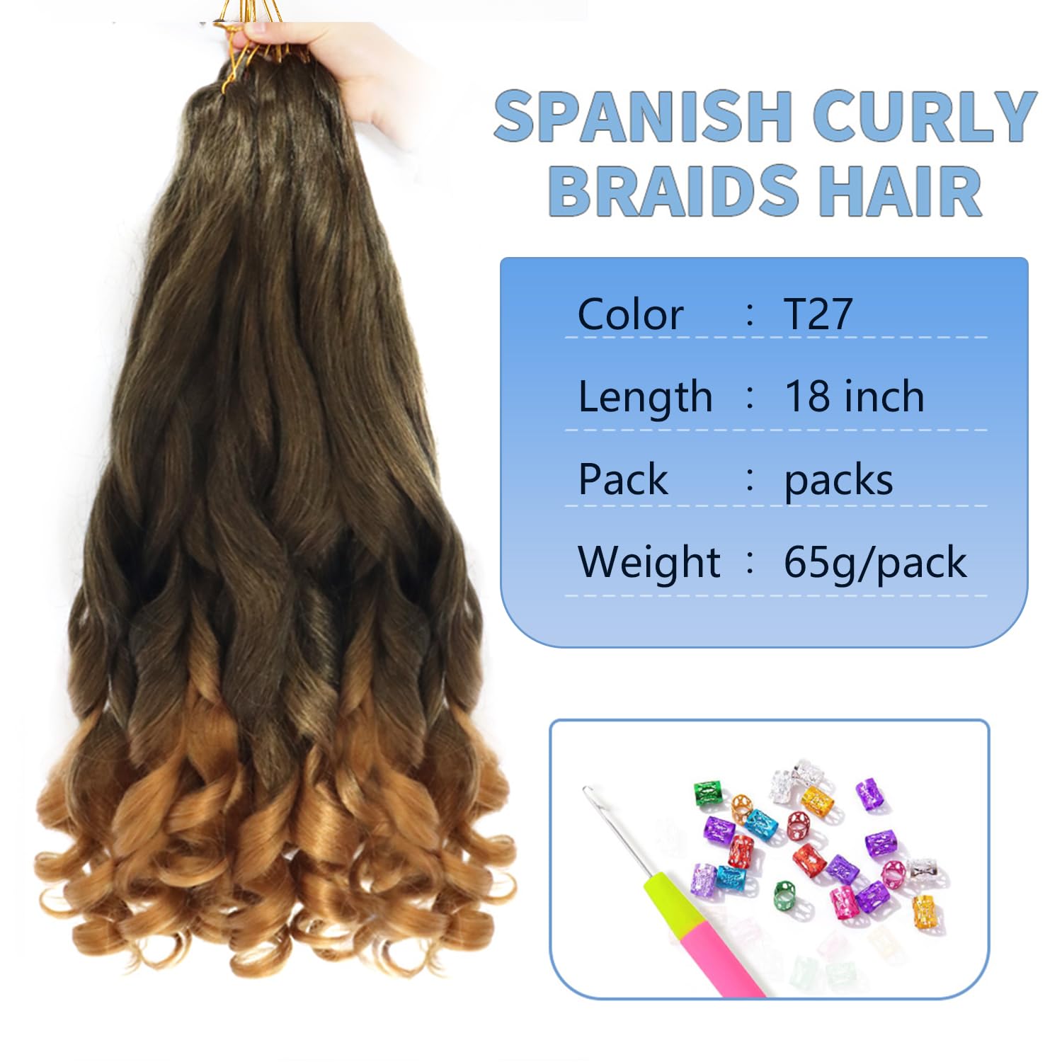18 inch French Curl Braiding Hair 8 Pack crochet braids hair extensions Curl Braids Crochet Hair expression hair french curl braiding hair Extensions Pre Stretched Bouncy Braiding Hair(18inches,T27#) - Image 2
