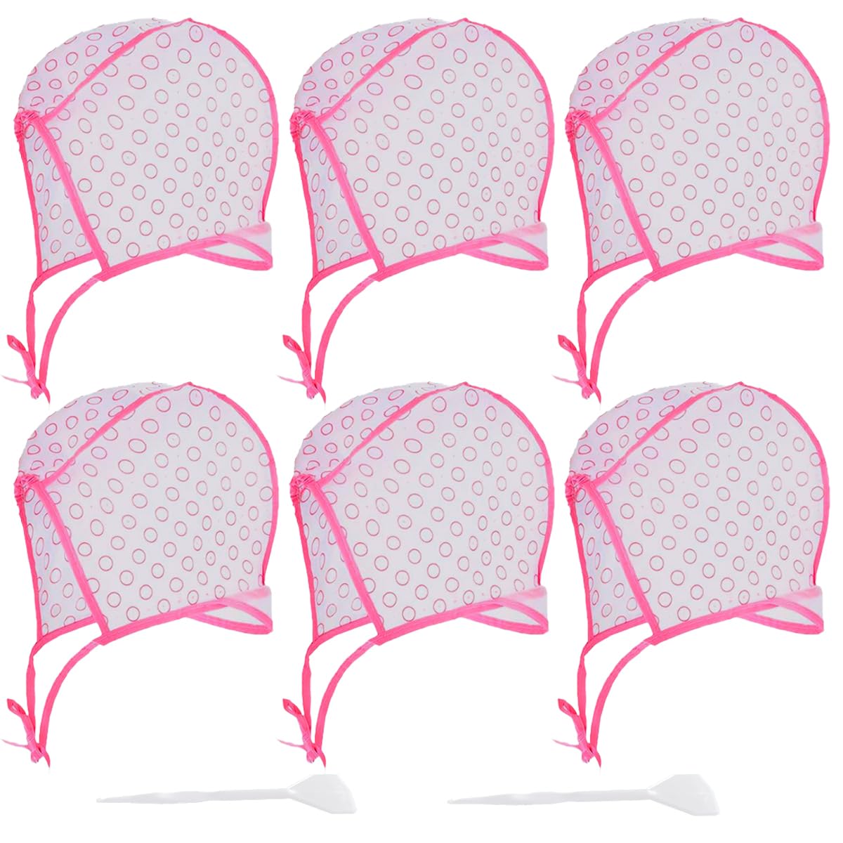 6 Pcs Hair Highlighting Cap, Highlight Caps, Hair Coloring Frosting Dye Kit with 2 Pcs Plastic Hooks for Salon DIY Hair Dyeing Hairdressing (Blue)