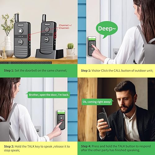 Miniatura 7 de Timbre de intercomunicador inalámbrico, intercomunicadores inalámbricos para el hogar de 4900 pies de largo alcance, timbre impermeable para