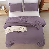 Vista 113 de ROSGONIA Juego de edredón tamaño Queen, color gris carbón, 3 piezas (1 edredón gris oscuro y 2 fundas de almohada) para todas las estaciones, ropa