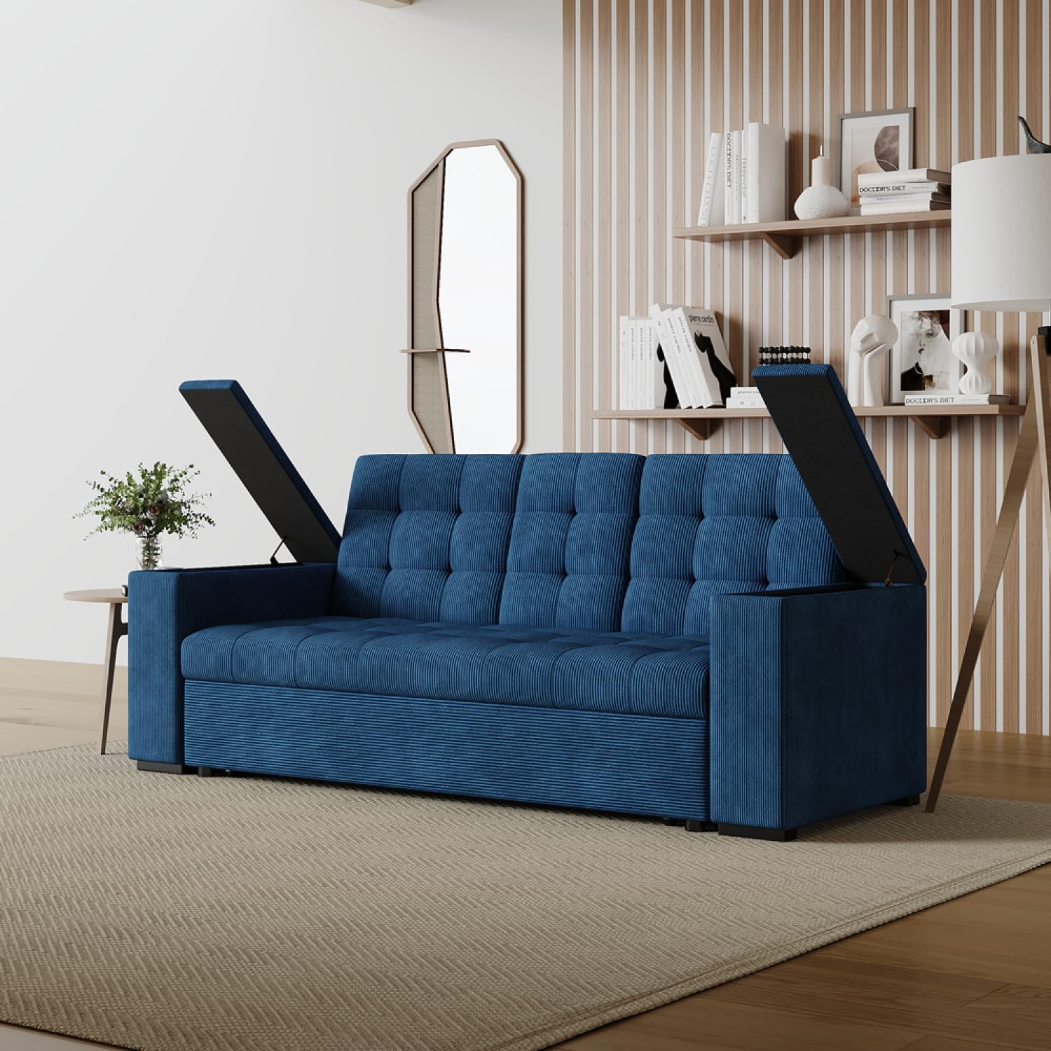 CONCEPTO FÁBRICA Sofá Convertible 3 plazas NOHO Azul Pana | Modular en sillón relax o cama completa de 160 x 160 cm según tus necesidades del momento.