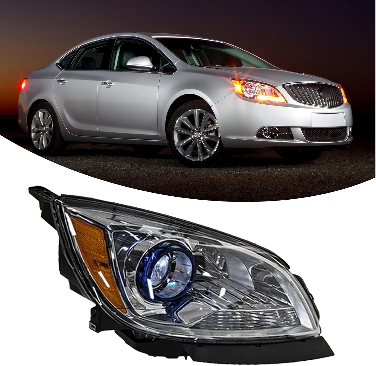 Front Headlight Assembly Fit For 2012-2017 Buick Verano Halogen Headlamp W/O Bulbs Replace For GM2503360 | 23216003 (Right Passenger Side)