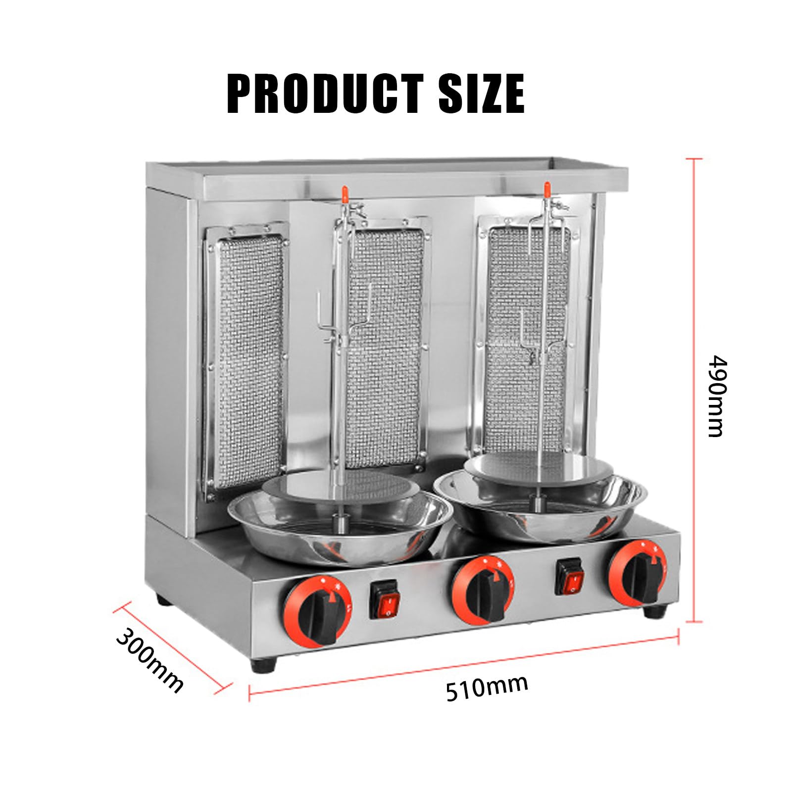 Parrilla De Gas para Kebab, Horno De Barbacoa Vertical Giratorio De 360°, MáQuina para Hacer Kebab De Pavo Sin Humo con Interruptor De Ajuste De Temperatura, para Cocina,Silver-L