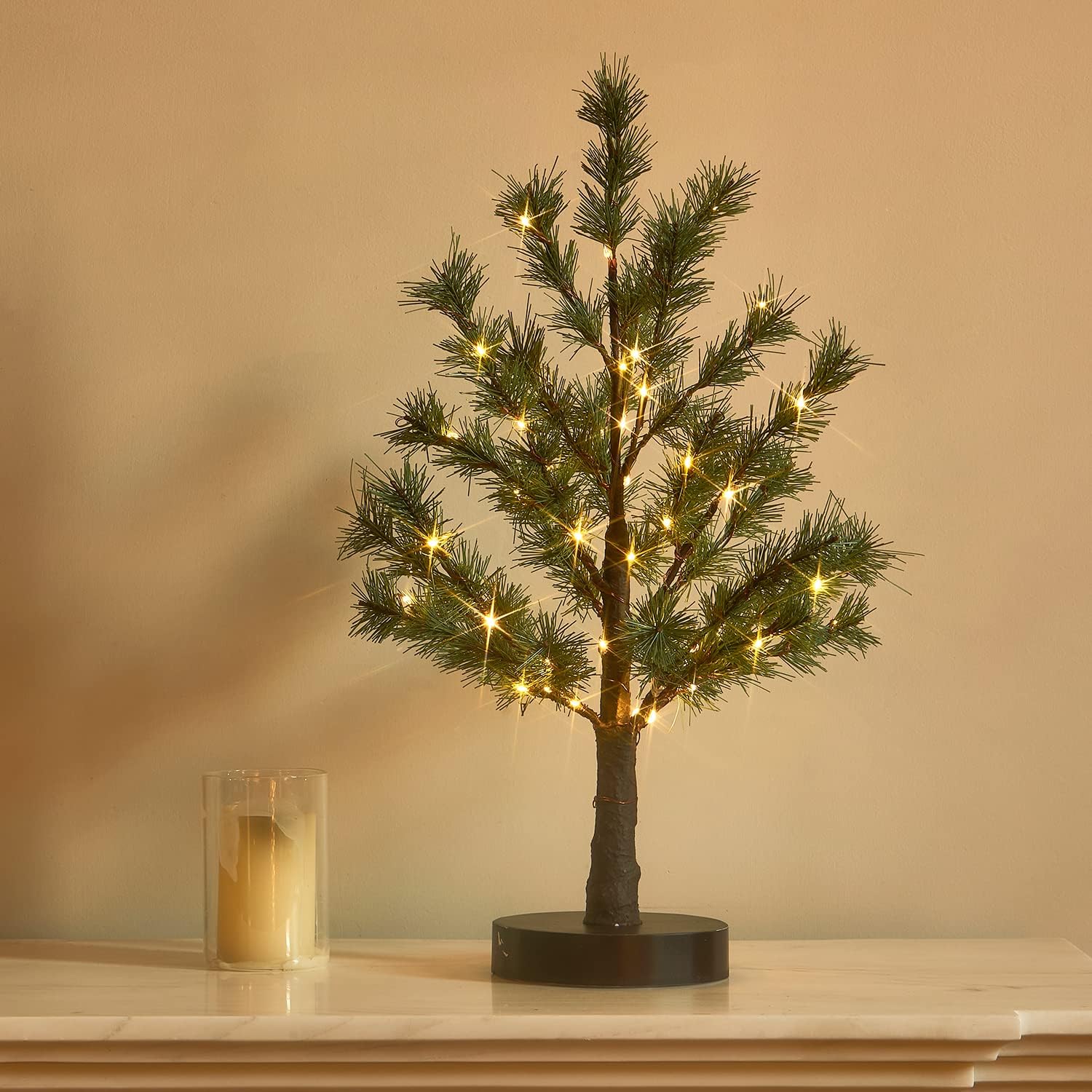 Fudios Lighted Christmas Pine Tree with Timer 60L Fairy Lights Battery Operated or USB Plug in18IN for Home and Holiday Decoration