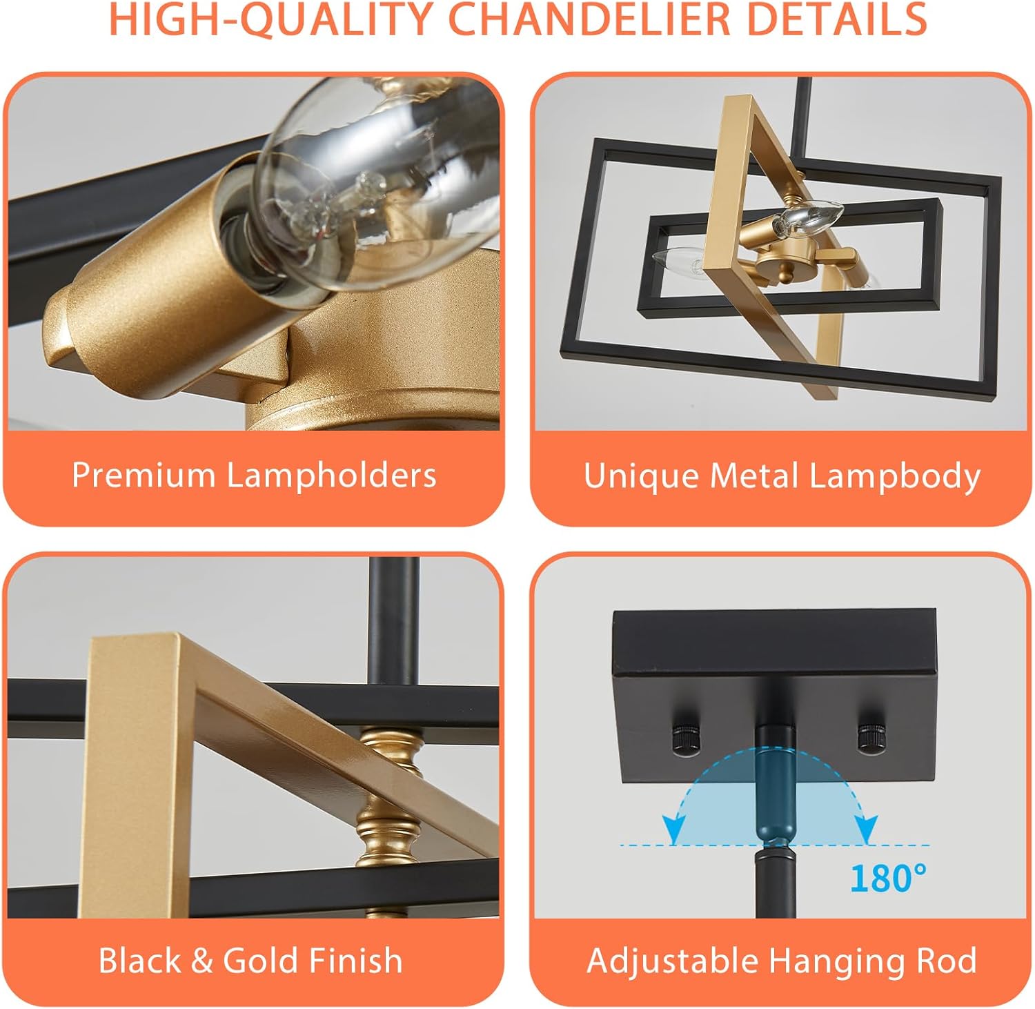 Modern Black and Gold Pendant Light Fixture 3 Lights Chandelier Semi Flush Mount Ceiling Lights for Dining Room Bedroom Living Room Kitchen Entry Foyer