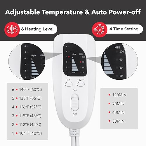 Miniatura 3 de BN-LINK Almohadilla térmica para cuello y hombros, almohadilla térmica de 16 x 23 pulgadas para aliviar el dolor de cuello, 6 ajustes de calor, 4