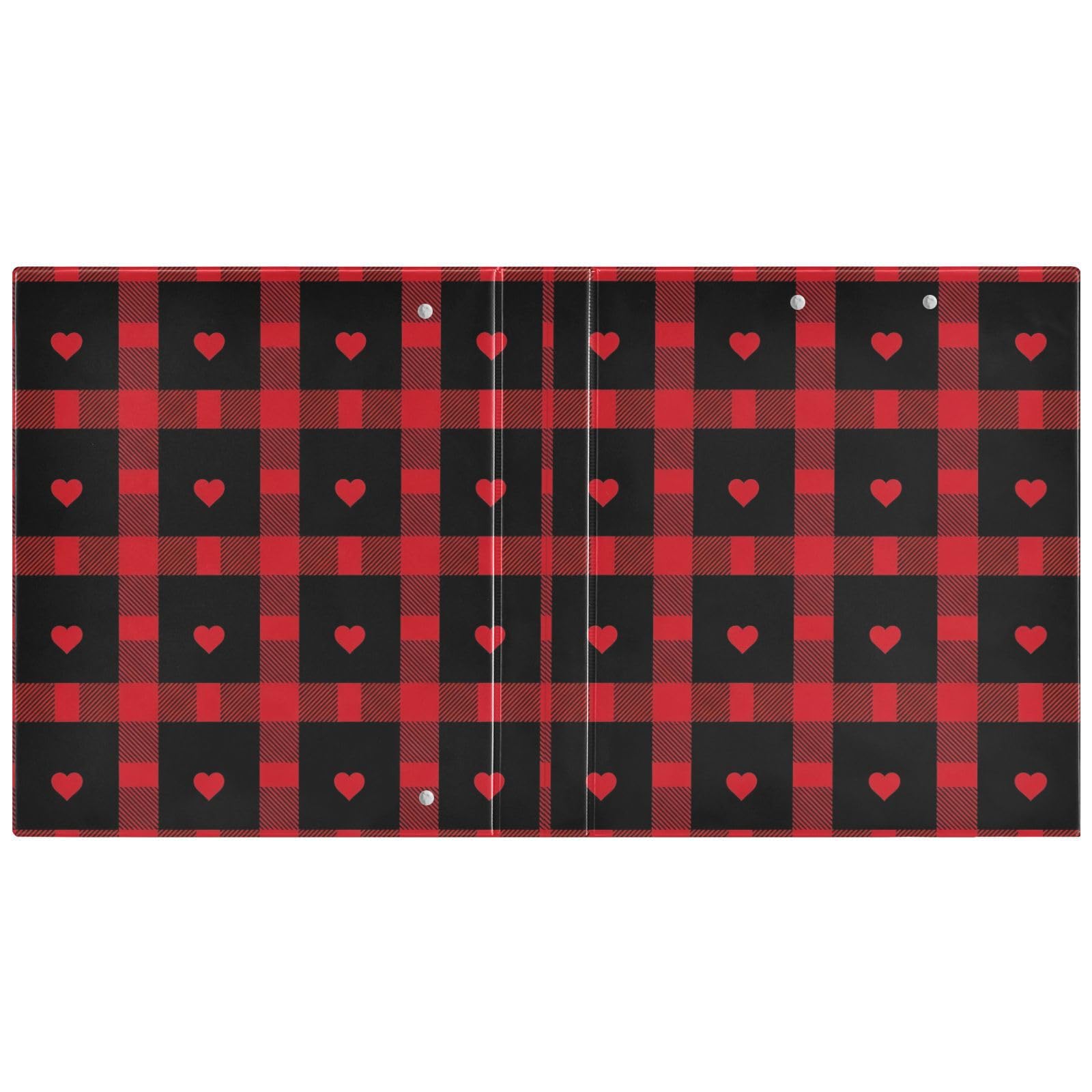Carpeta clásica de tres anillos a cuadros rojos y negros, carpeta de anillos en D, paquete de 2 | Con portapapeles y bolsillos, para escuela, universidad, oficina