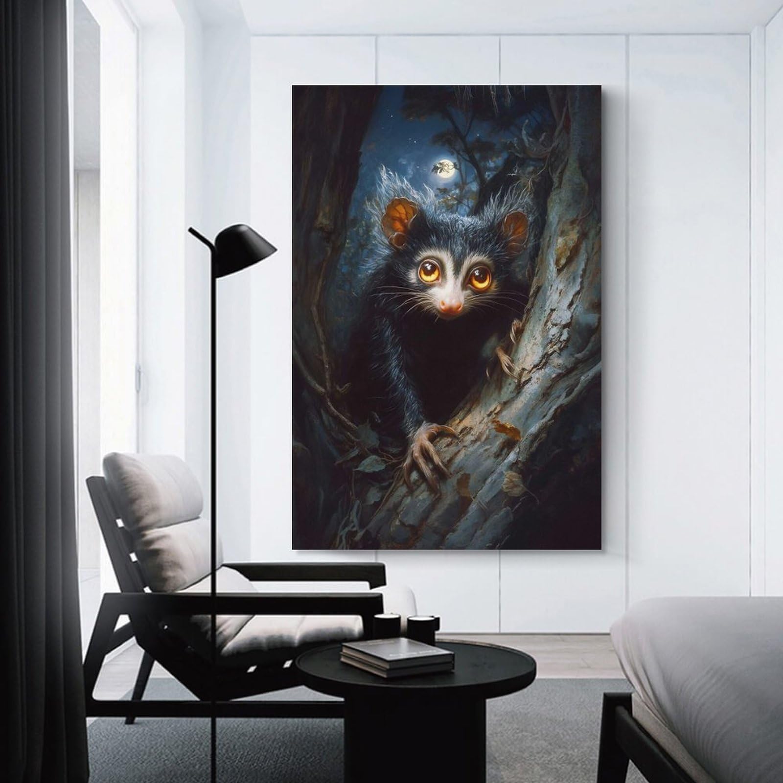Junmoney Unframe-Style-20 Aye-Aye Lemur In The Night Forest Canvas Wall Art 20X30inch(50X75cm), For Workspace Walls, Study Corners Or Bedrooms, Wall Art That Adds Style To Work Areas