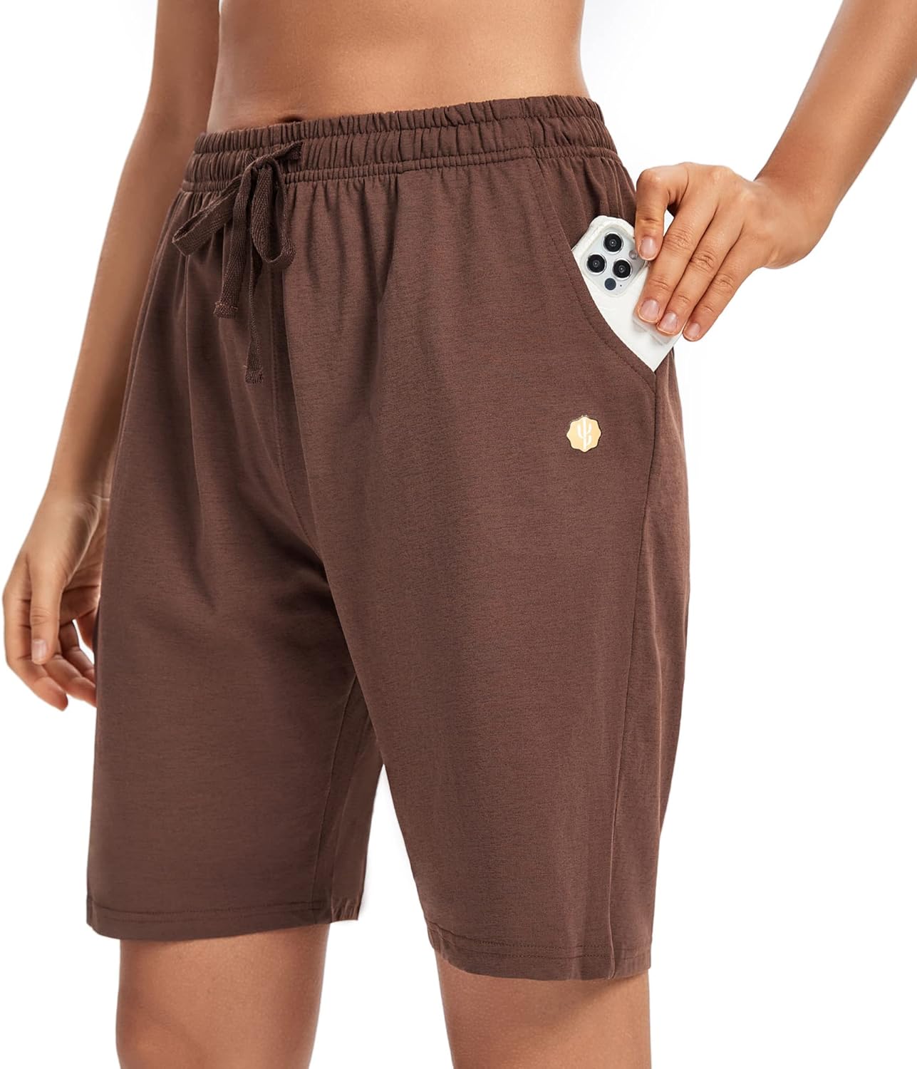 LUCKYCATCUS Women's Bermuda Shorts Jersey Shorts with Pockets Yoga Walking Athletic Long Shorts for Women Knee Length - Image 2