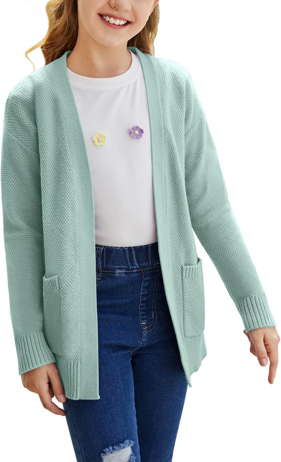 Goranbon Girls' Cardigan Sweaters Open Front Long Sleeve Casual Sweater Coats with Pockets - Image 5