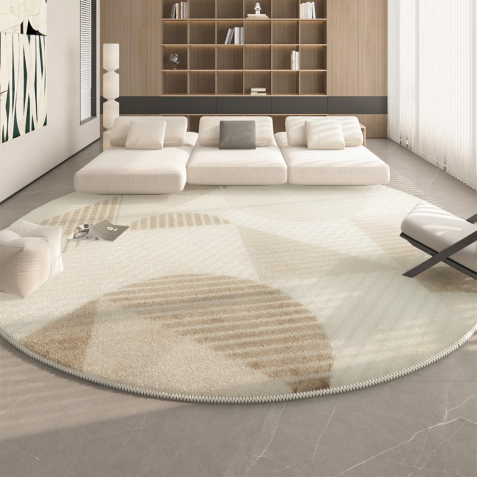 Tapis rond moelleux crème 180x180 cm pour le salon moderne