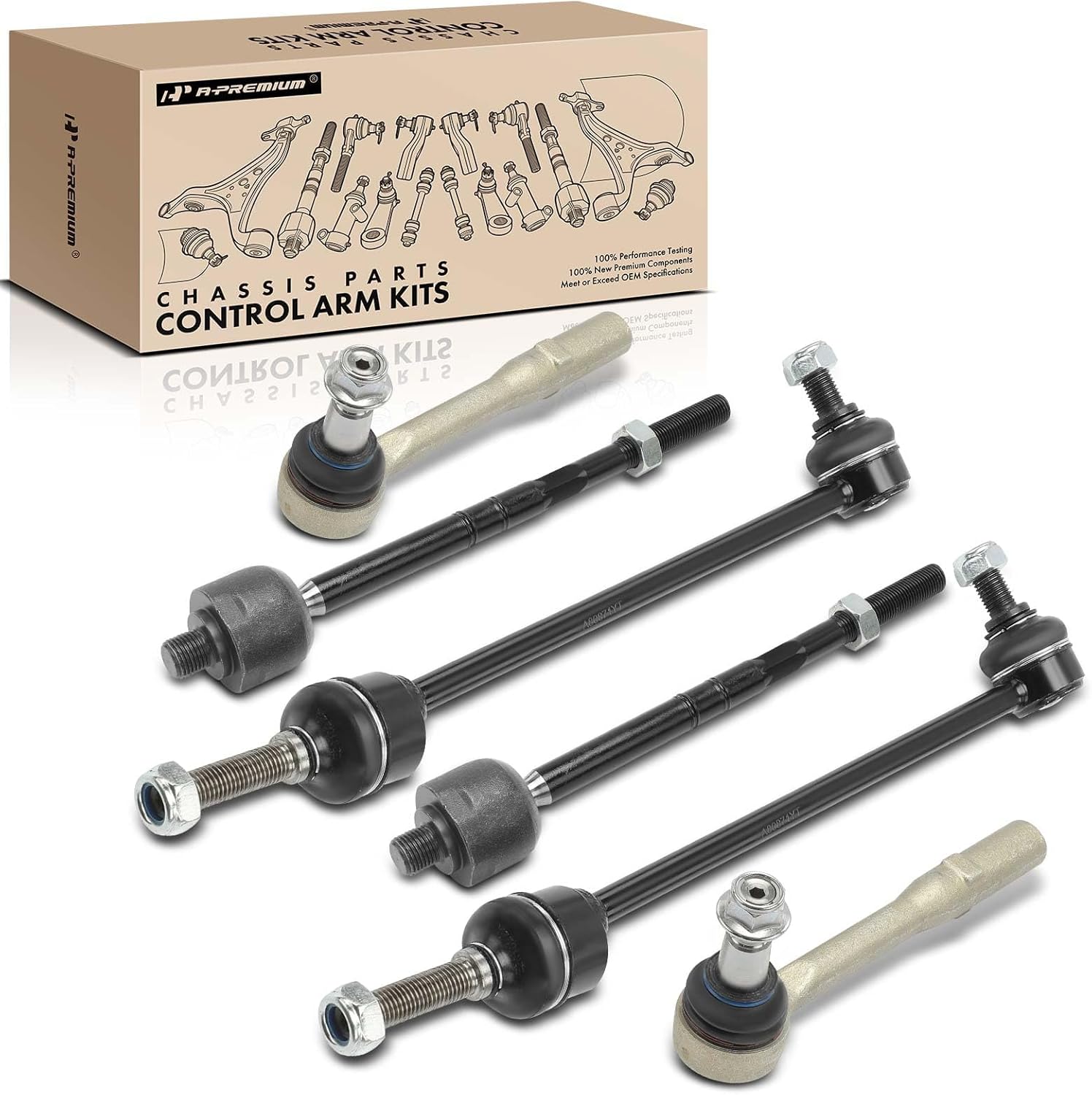 A-Premium Set of 6, Front Sway Bar Link, Inner Outer Tie Rod End, Compatible with Mercedes-Benz S400 2010-2013, S550 2007-2013, S600 2007-2011, S63 AMG 2008-2013, S65 AMG 2007-2009