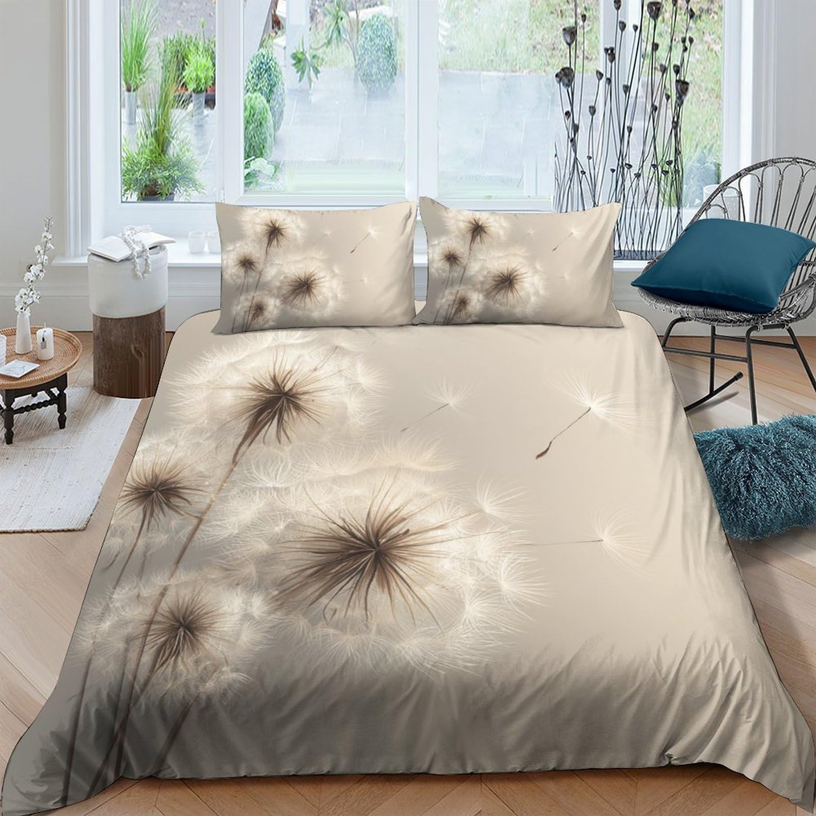 Ctjqhvkz Style-10 3D Printed Dandelion Breeze Fitted Sheet Microfiber Soft Anti-Slip Bed Sheet Beige Bedroom Mattress Cover Decor Single（135X200cm）