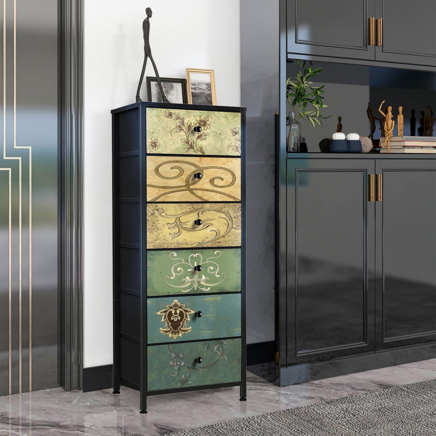HOME CUBE Fabric Chest of 6 Drawers For Storage Closet Dresser Chest of Drawers Storage Organizer Multi-Compartment Storage Organizer for Living Room Bedroom Wardrobe Engineered Wood Top 40x30x116.5cm