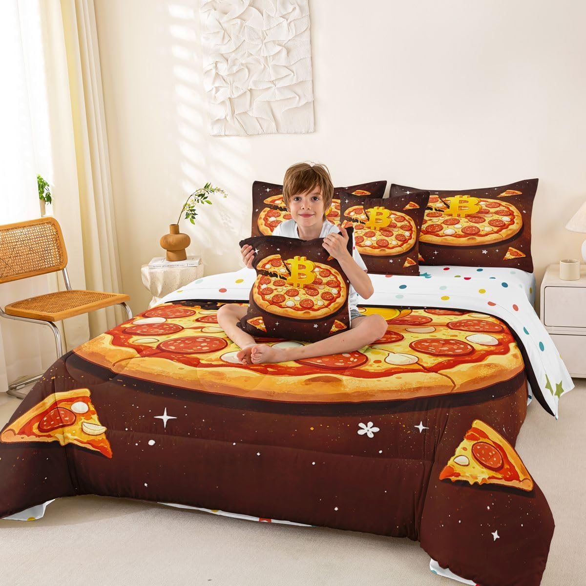 Castle Fairy Funny Bitcoin Pizza Full Size Bedding Set 7 Piece