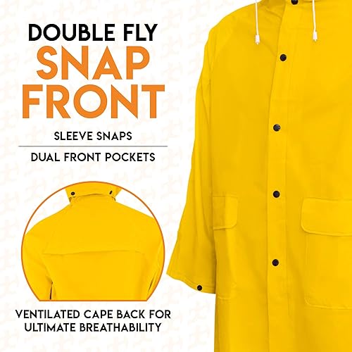 Miniatura 4 de Xpose Safety Heavy Duty Yellow Rain Coat .35mm PVC 48in Raincoat Jacket with Detachable Hood, Waterproof, Fishing