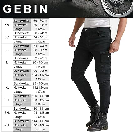 GEBIN Motorbroek voor heren, waterdichte motorjeans voor heren, motorbroek voor heren met beschermers, jeans voor heren met dijbeenzakken, groen, 4XL