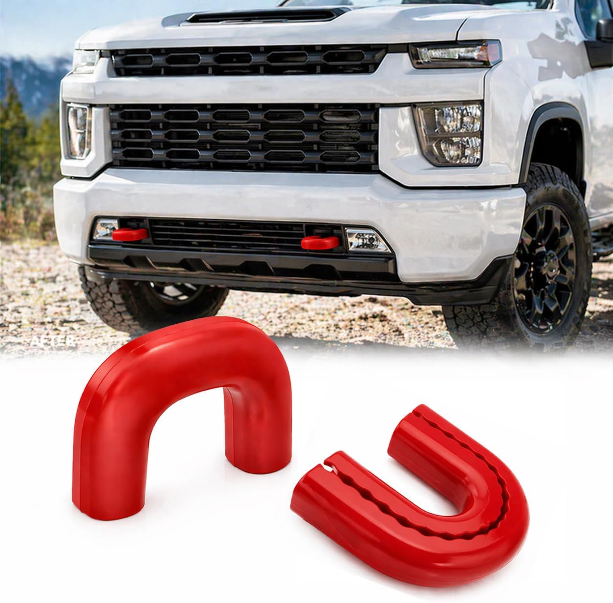 Tow Hook Covers for Chevy Silverado 2500/3500 HD 2020-2026, Front Tow Hook Covers, Snug-Fit Silicone Covers, No-Tool Install, Exterior Accessories, Red, 2 Pack
