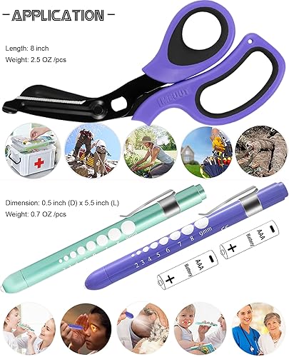 Miniatura 6 de MEUUT Paquete de 3 Tijeras Médicas y Linternas de Bolígrafo para Enfermeras con Cuatro Baterías - Una Tijera de Trauma Patentada de 8 Pulgadas, Una