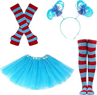 Festival Thing Costume Adult, Tulle Tutu Ponytail Headband Striped Knee Socks Striped Gloves