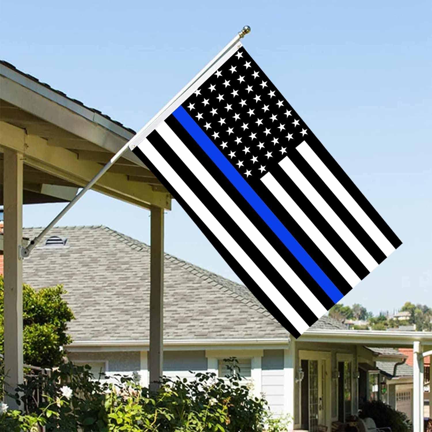 Thin Line Police Flag Embroidered 5x8 Outdoor Heavy Duty 210D Blue Stripe Blue Lives Matter Flags Banners with 2 Metal Grommets, 4 Rows of Stitching