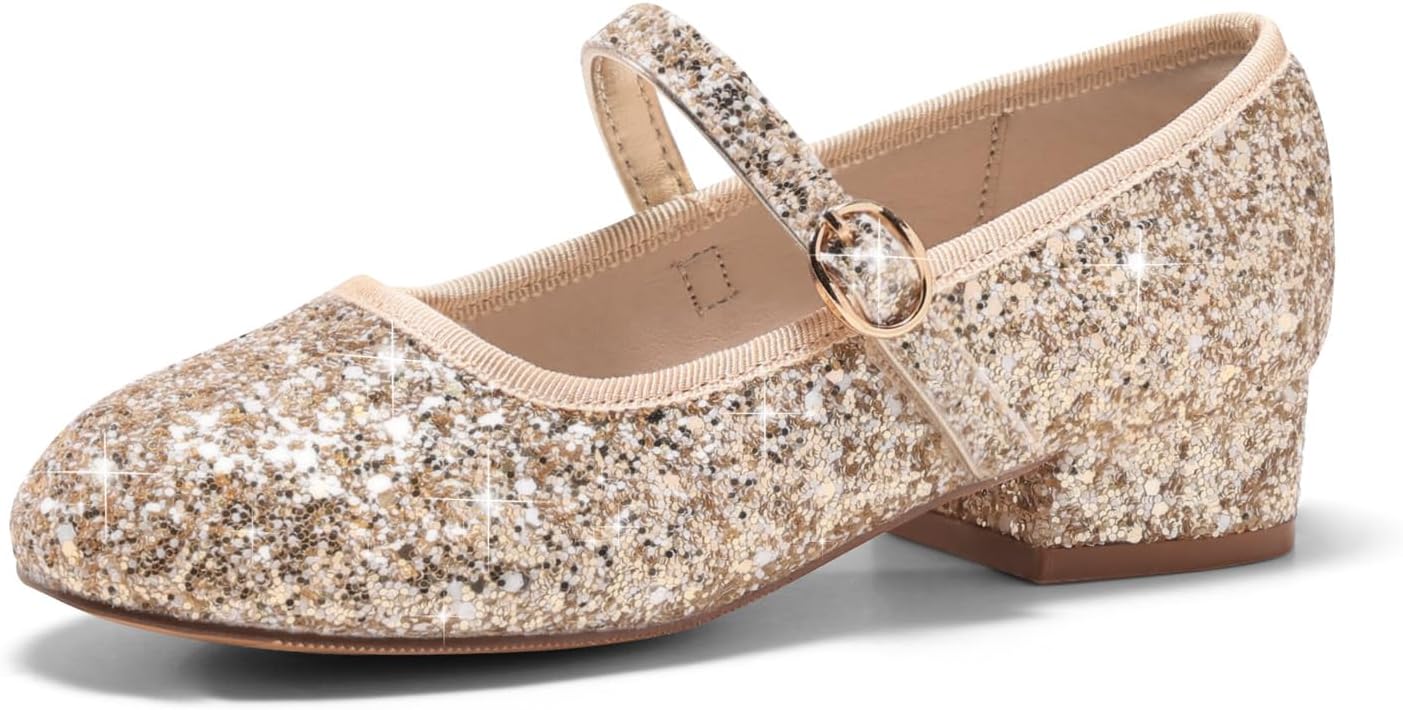 Coutgo Girls Dress Shoes Mary Jane Shoes Low Chunky Heel Wedding Party Flower Girl Flats (for Toddler/Little/Big Kids)
