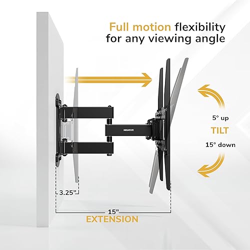Miniatura 4 de Mount-It! Soporte de pared de TV de movimiento completo | Instalación de un solo perno | Giratorio, inclinación y extensión de 15 pulgadas | Brazo