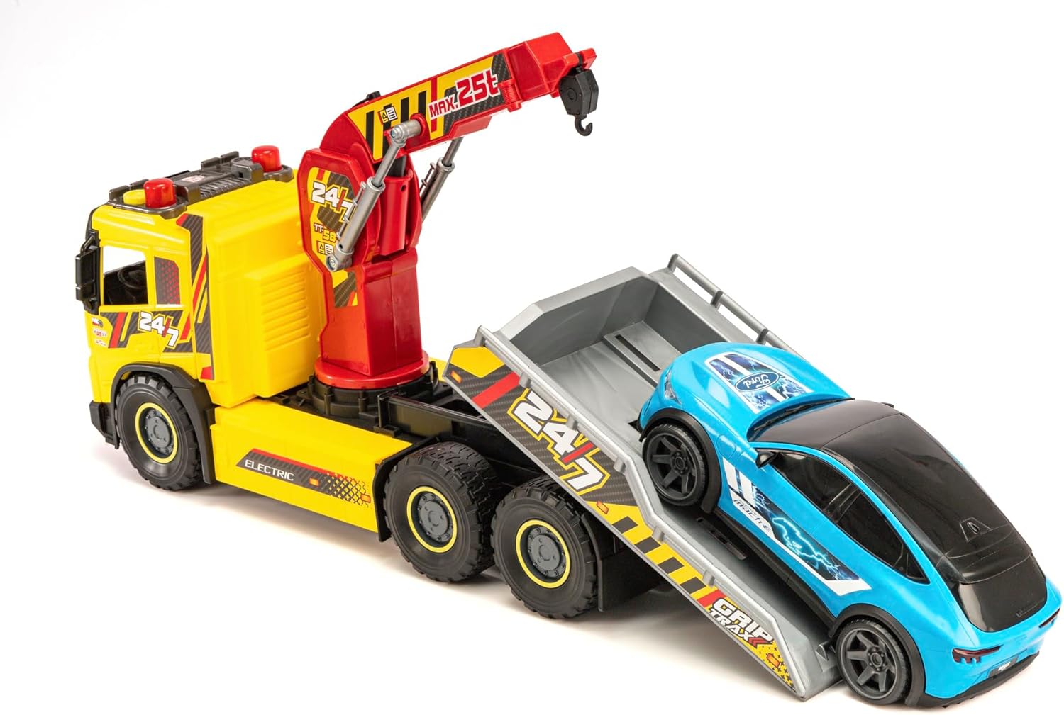 DICKIE TOYS Giant Tow Truck – 1:16 Scale Volvo FMX Truck with Manual Crane, Light & Sound Effects, Tilt Function, for Kids Ages 3 and Up