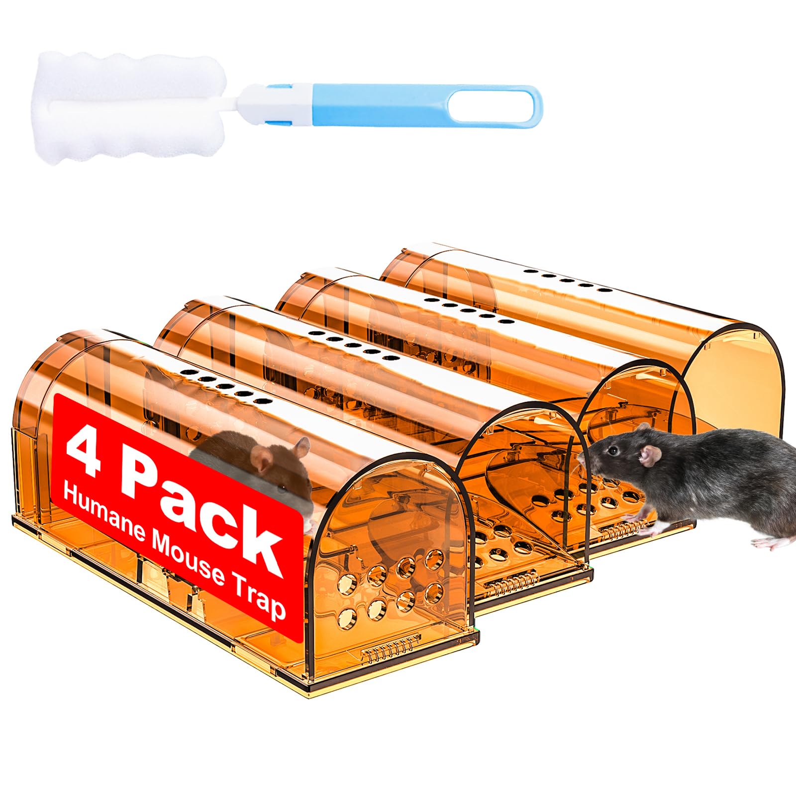 4 Pack Humane Mouse Traps No Kill, Live Mouse Traps Indoor, Reusable Small Mice Trap Catcher for House & Outdoors