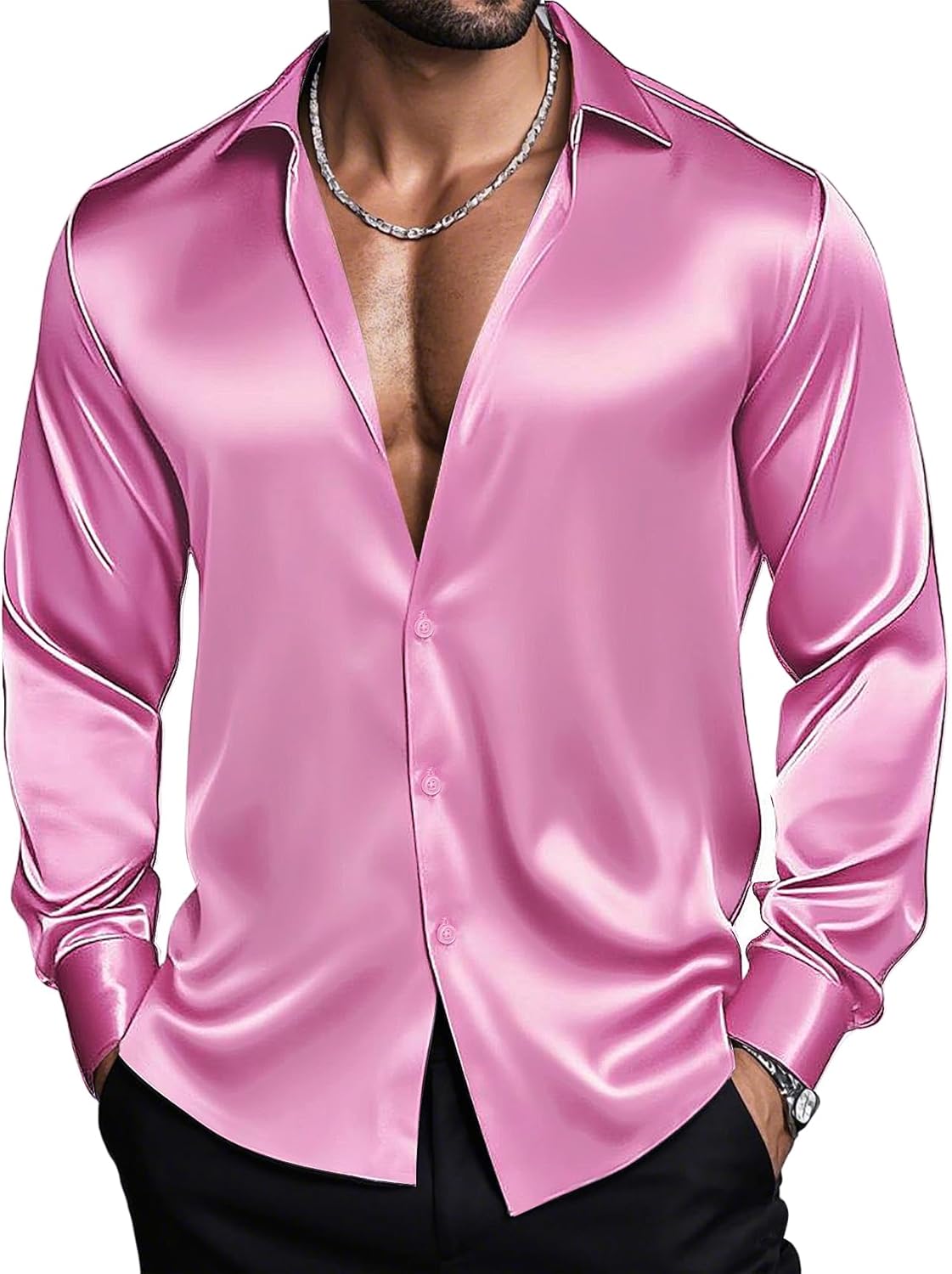 Barry.Wang Mens Stretch Dress Shirts Solid Long Sleeve Button Down Shirts Formal Casual Business Prom Party Wedding