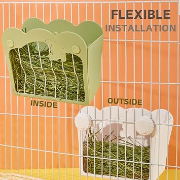 Rabbit Hay Feeder, Hanging Feeding Hay Rack for Small Animals, Dwarf Rabbit, Guinea Pig (White)