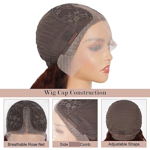 Miniatura 4 de Peluca ondulada de encaje frontal marrón oscuro, peluca de encaje en T de 13 x 4 x 1, pelucas sintéticas de línea capilar fundida atadas a mano para