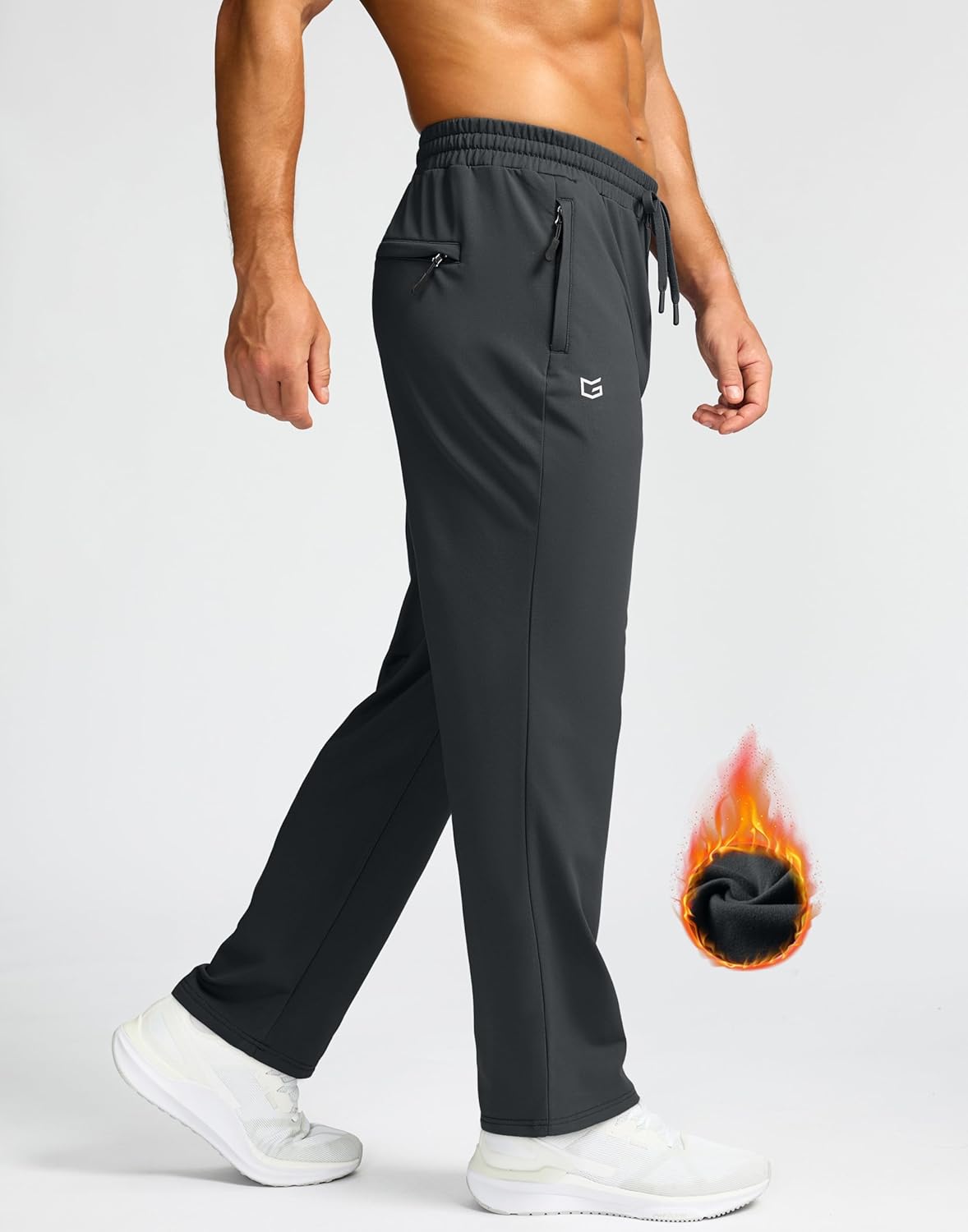 G Gradual Men's Fleece Lined Pants with 3 Zipper Pockets Water Resistant Winter Warm Hiking Pants Athletic Sweatpants for Men - Image 2