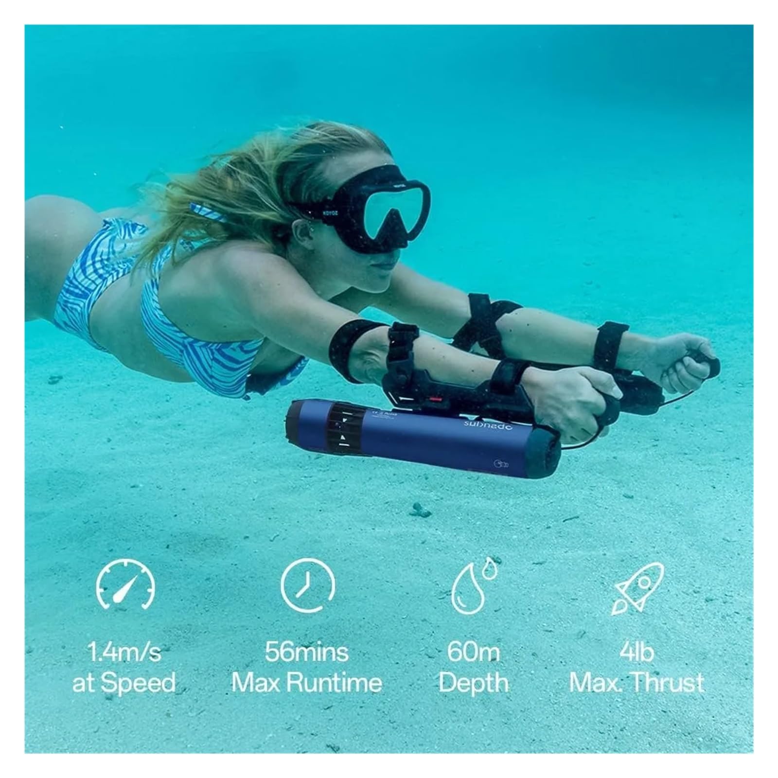 Scooter Submarino, Patinete Submarino Lite, Patinete de Buceo for Deportes acuáticos con asa extraíble for Adultos y niños, acuático Compacto portátil